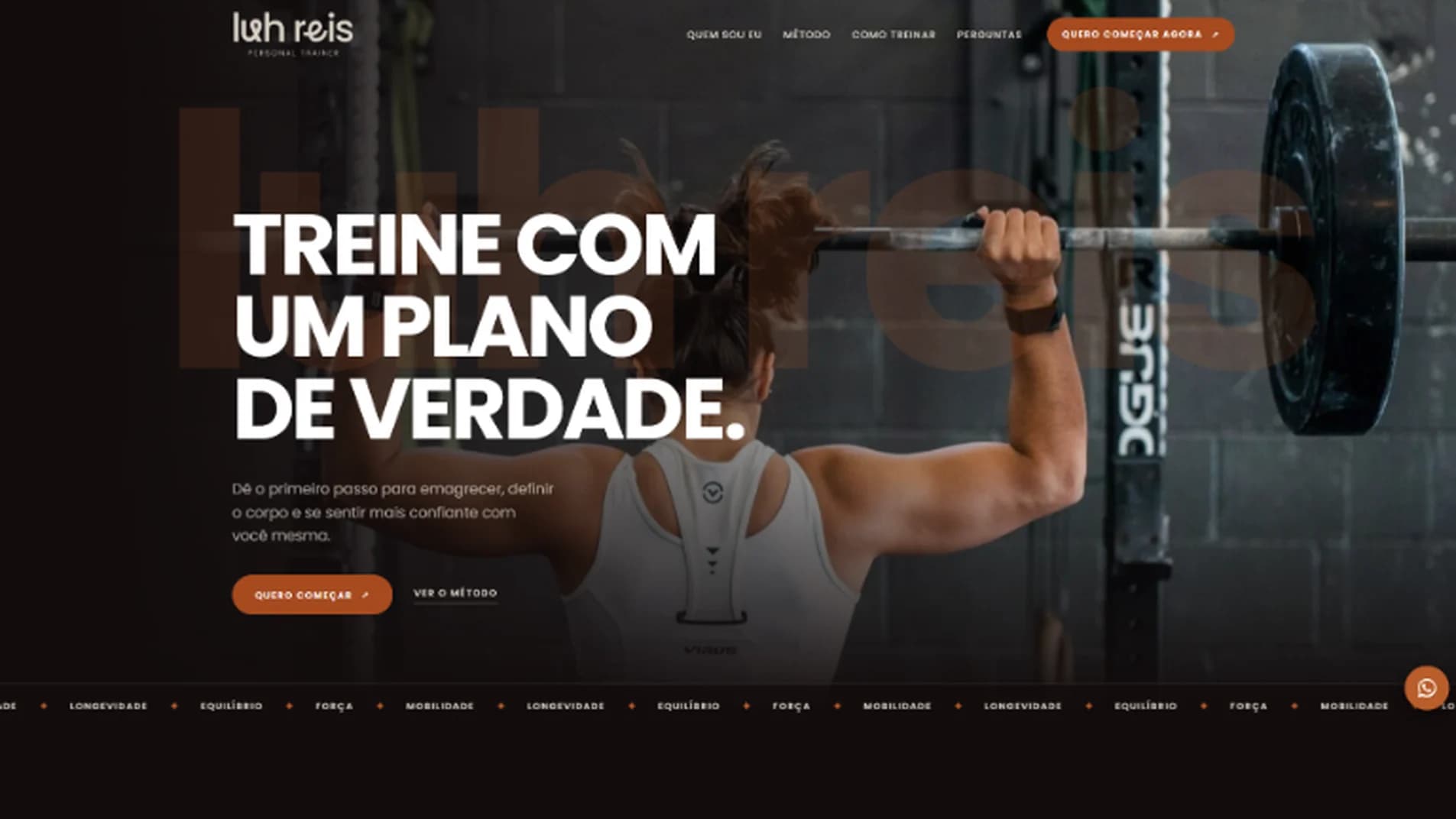Página de vendas desktop da Luh Reis para o método de treino Destrave Delas
